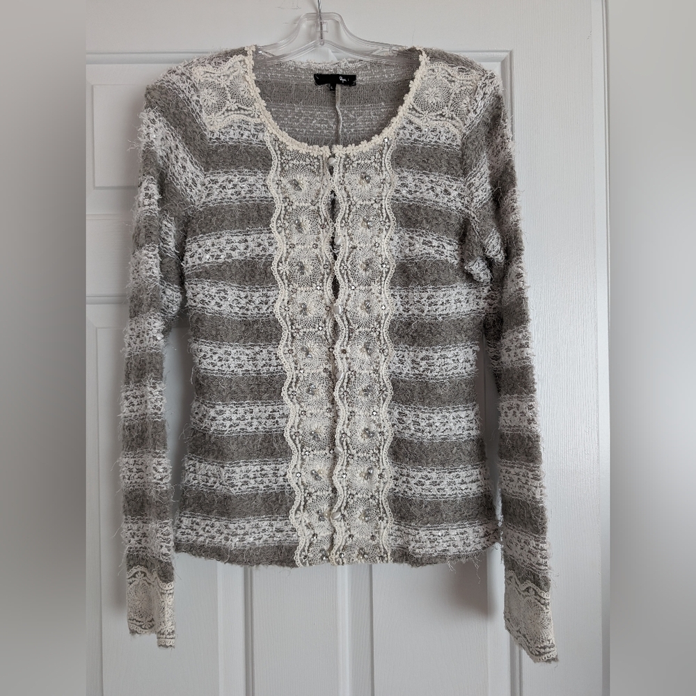 Grey striped sweater with rhinestones